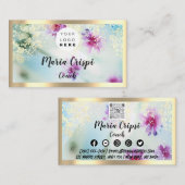Aangepaste Logo QRCode Social Gold Mint Meadow Flo Visitekaartje (Voorkant / Achterkant)