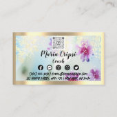 Aangepaste Logo QRCode Social Gold Mint Meadow Flo Visitekaartje (Achterkant)