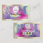Aangepaste Logo QRCode Social Gold Pink Waterverf Visitekaartje (Voorkant / Achterkant)
