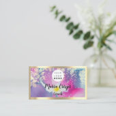 Aangepaste Logo QRCode Social Gold Pink Waterverf Visitekaartje (Staand voorkant)