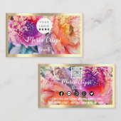 Aangepaste Logo QRCode Social Gold Waterverf Rozen Visitekaartje (Voorkant / Achterkant)