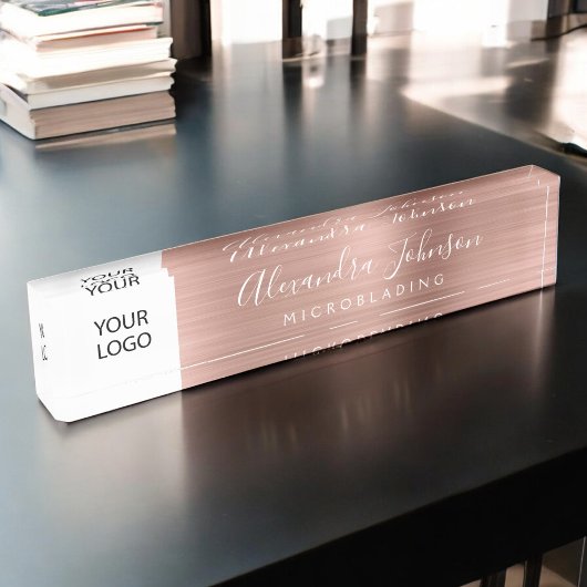 Aangepaste Logo Roos Goud Roze Microblading Naambordje