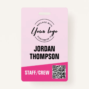 Aangepaste logo roze corporate event QR code Badge
