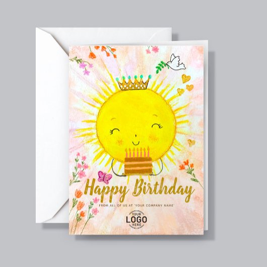 Aangepaste Logo Schattigee Lachende Zon Met Taart  Kaart