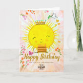 Aangepaste Logo Schattigee Lachende Zon Met Taart  Kaart (Voorkant)