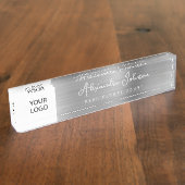 Aangepaste Logo Silver Elegant Professional Naambordje (Zijkant)