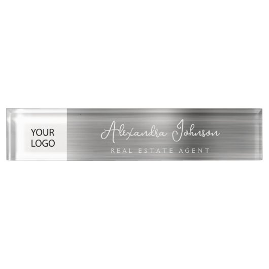 Aangepaste Logo Silver Elegant Professional Naambordje (Voorkant)