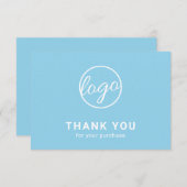 Aangepaste Logo Simple Light Sky Blue Business Bedankkaart (Voorkant / Achterkant)