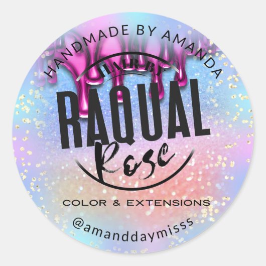 Aangepaste Logo Small Business Holographic Pink Dr Ronde Sticker (Voorkant)