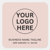 Aangepaste Logo & tekst l Promotionele Blush Pink Vierkante Sticker (Voorkant)