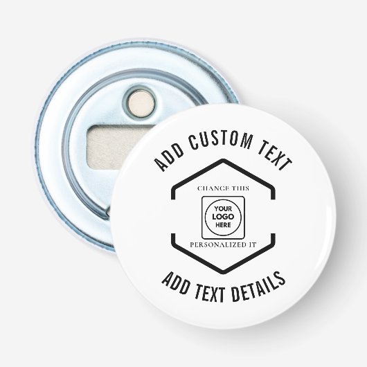 Aangepaste logo-tekst witte achtergrond Zakelijk Button Flesopener (Voorkant)