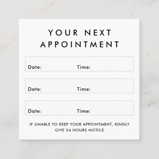 Aangepaste logo vierkante witte afspraakkaart afsprakenkaartje (Voorkant)