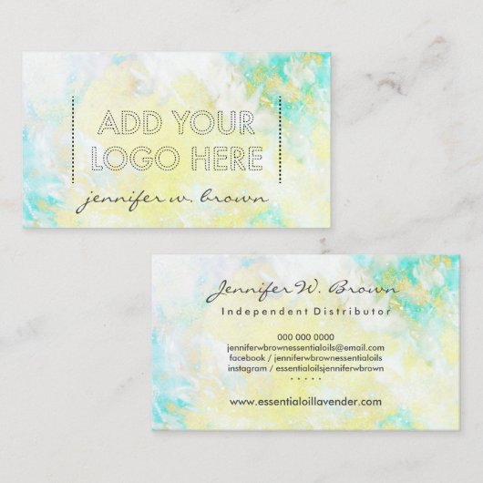 Aangepaste Logo waterverf groene Gele etherische o Visitekaartje (Voorkant / Achterkant)