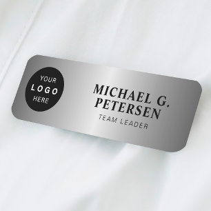 Aangepaste logo werknemer naam titel zilver magnet naamplaatje