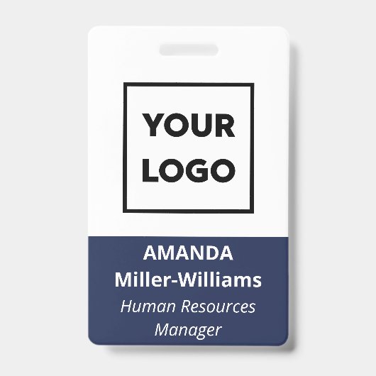 Aangepaste Logo werknemer Vette witte marineblauw  Badge (Front)
