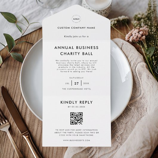 Aangepaste Logo White QR Code RSVP Business Event All In One Uitnodiging