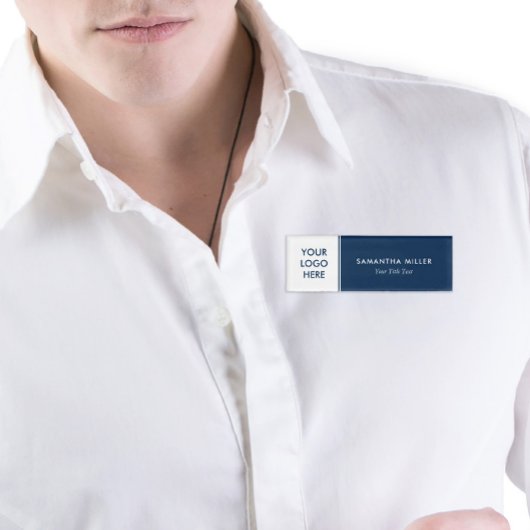 Aangepaste Logo wit & marineblauw monogram Naambadge