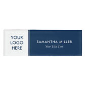 Aangepaste Logo wit & marineblauw monogram Naambadge (Voorkant)