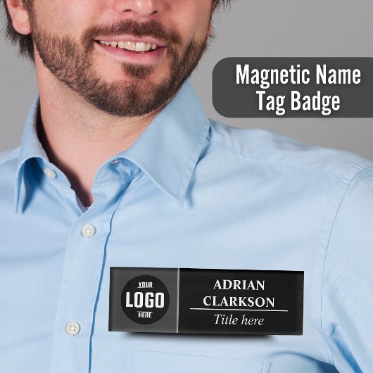 Aangepaste Logo Zwart/Houtskool Magnetische Naam T Naambadge