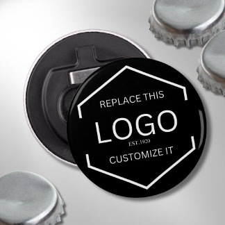 Aangepaste Logo zwarte achtergrond Zakelijke promo Button Flesopener