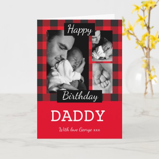 Aangepaste lokale rode check Birthday Kaart (Gele Bloem)