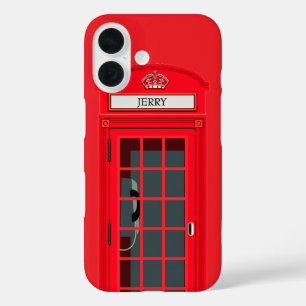 Aangepaste London Red Phone Booth iPhone 16 Hoesje