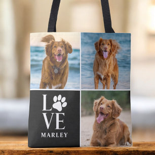 Aangepaste Love Hond Liefhebber Naam Foto Collage Draagtas