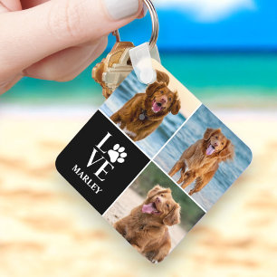 Aangepaste Love Hond Liefhebber Naam Foto Collage Sleutelhanger