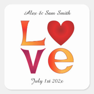 Aangepaste LOVE Square Bruiloft Datum Viering Datu Vierkante Sticker