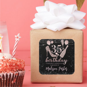 Aangepaste Luxe 35th Birthday Glitter Vierkante Sticker