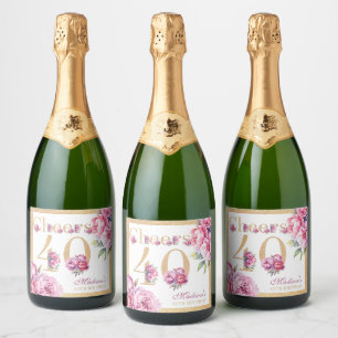 Aangepaste luxe 40e verjaardag Pink Gold Glitter Sparkling Wijnetiket
