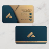 Aangepaste luxe Blauwgroen blauw en goud Visitekaartje (Voorkant / Achterkant)