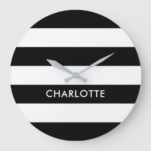 Aangepaste luxe zwarte en witte streep grote klok