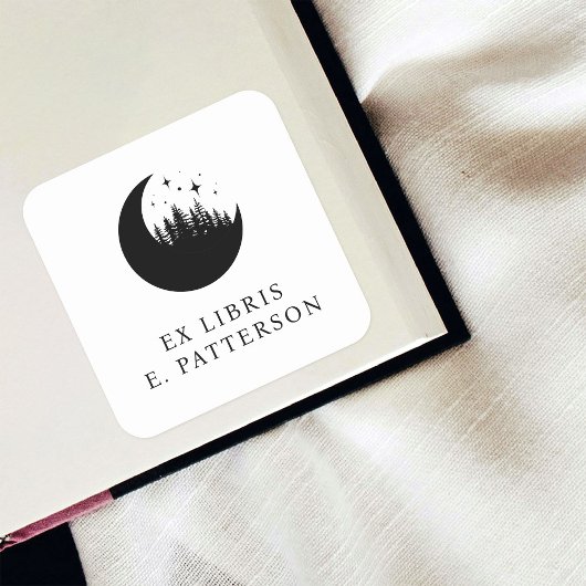 Aangepaste Maan Bos & Sterren Ex Libris Boekplaat Vierkante Sticker