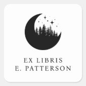 Aangepaste Maan Bos & Sterren Ex Libris Boekplaat Vierkante Sticker (Voorkant)