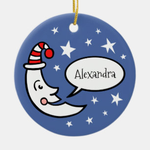 Aangepaste maan gezicht en kerstboom met sterren keramisch ornament