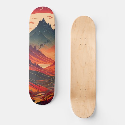 Aangepaste maanlicht berg waterverf skateboard (Voorkant)