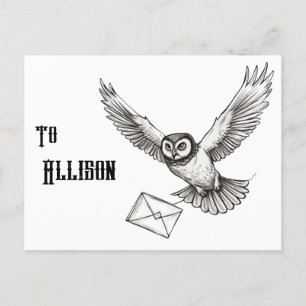 Aangepaste Magische Owl Black en White Flight Post Briefkaart