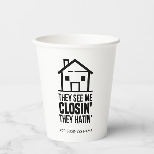 Aangepaste makelaar Bedrijfsnaam elke kleur Papieren Bekers (Voorkant)