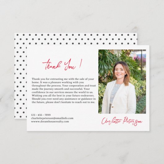 Aangepaste makelaar in onroerend goed bedankkaart (Voorkant / Achterkant)