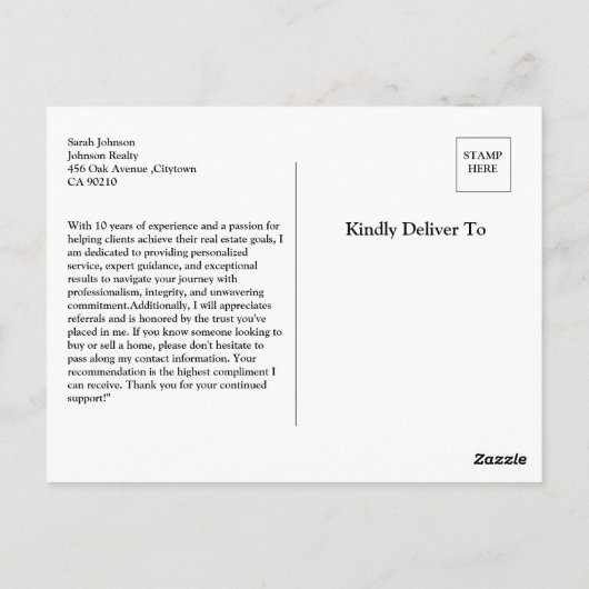 Aangepaste makelaar in onroerend goed Bedankt aan  Briefkaart (Achterkant)