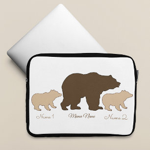 Aangepaste Mama Beer Met 2 Kinder Namen Moederdag Laptop Sleeve