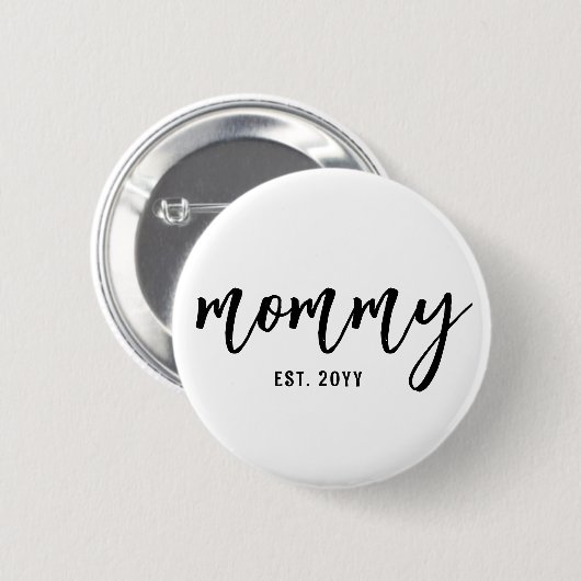Aangepaste Mama Est. Moderne penseelscripttypograf Ronde Button 5,7 Cm (Voorkant /achterkant)