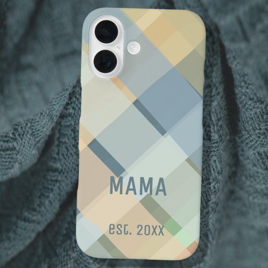 Aangepaste Mama Opgericht Jaar Pastel Geruite Case-Mate iPhone Case