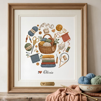 Aangepaste mand met garen voor breien en haken amb poster