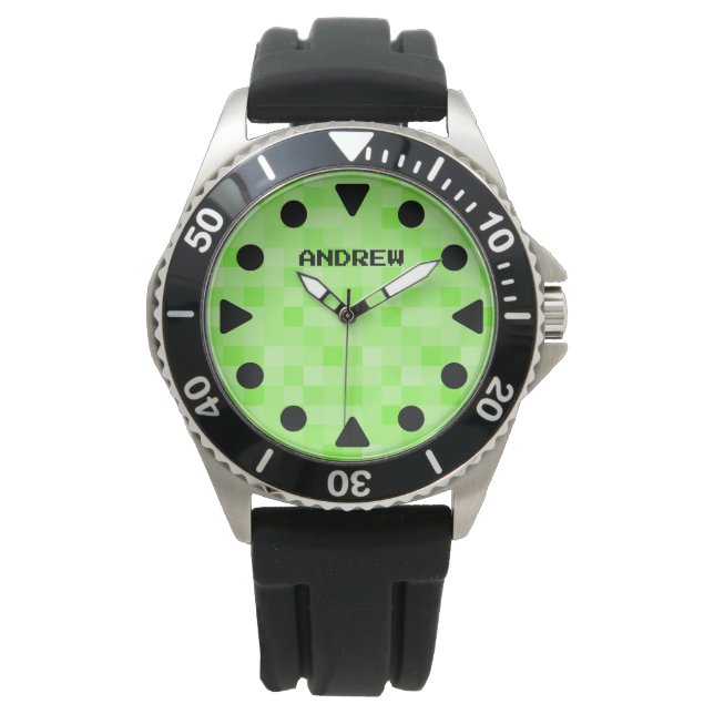 Aangepaste mannen horloge met koele groene pixelat (Voorkant)