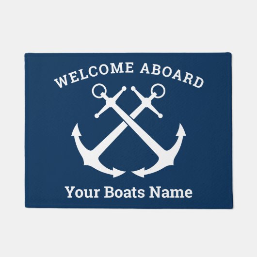 Aangepaste Marine Blauw & Wit gekruiste Ankers Boo Deurmat (Voorkant)