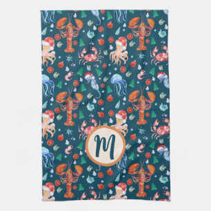 Aangepaste marine Blue Lobster Crustaceancore Holi Theedoek