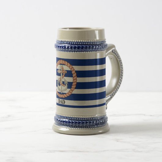 Aangepaste marine Blue Striped Anchor 1 Stein Bierpul (Voorkant rechts)
