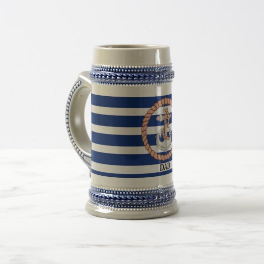 Aangepaste marine Blue Striped Anchor 1 Stein Bierpul (Voorkant links)